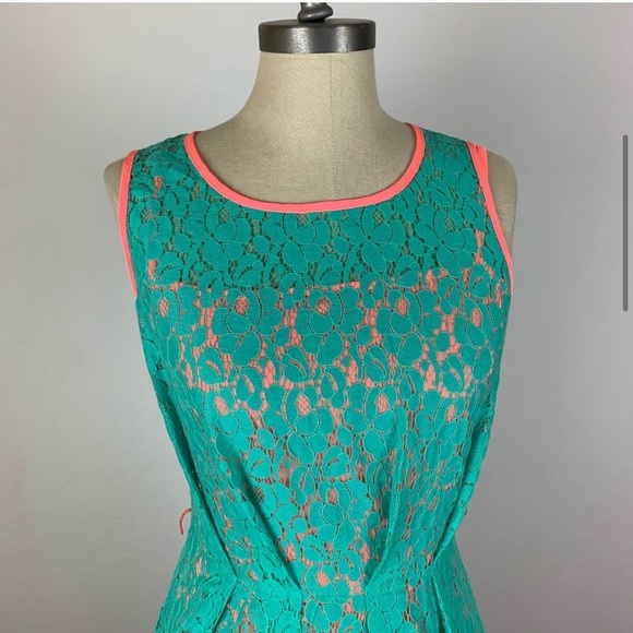 Eva Franco Teal & Pink Lace Dress - Picture 2 of 7